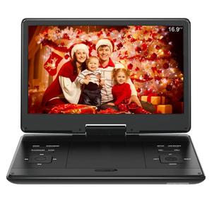 16.9" Portable DVD Player with 14.1" Large HD Screen,High Volume Speaker,4-6 Hours Built-in Rechargeable Battery,Support USB/SD Card/Sync TV and Multiple Disc Formats,Region Free,Remote Control,Black