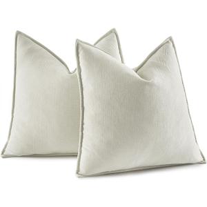 MIULEE Pack of 2 Cream Decorative Pillow Covers 20x20 Inch Soft Chenille Luxurious Couch Throw Pillows Farmhouse Cushion Covers with Elegant Design for Sofa Bedroom Living Room Home Decor