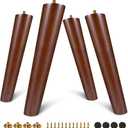 FoDau770 Brown Rubber Wood Furniture Legs 12 Inches, Slant Tapered Wood Feet Mid Century Sofa Legs Set of 4, 5/16" UNC Furniture Feet Replacement Parts for Cabinet Couch Dresser Chair Ottoman Table