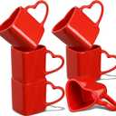 Domensi 6 Pcs 11.8 oz Valentines Heart Shaped Mugs Bulk Red Heart Coffee Cup Valentine Ceramic Mug with Handle Love Tea Cup Gift for Romantic Valentines Wedding Anniversary Couple Lover Decoration