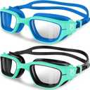Vvinca Kids Swim Goggles, Swimming Goggles for Toddlers Kids 3-14 Anti-Fog UV Protection No Leak Pool Glasses for Boys Girls (08-black Blue Green& Black Green)
