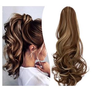 Claw Clip Ponytail Extension 18" Clip in Wavy Ponytail Hair Extensions Long Pony Tails for Women Extensions Ash Blonde Mix Light Brown Wave Hairpiece