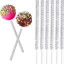 25 PCS Bling Cake Pop Paper Sticks, Glitter Rhinestone Lollipop Treat Sucker Sticks, Diamond Wrap Candy Holder for Chocolate Fruit Marshmallow Dessert Wedding Showers Buffet Table Party Christmas (Silver)