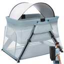 Lilian&Gema 2-in-1 Travel Crib, Portable Crib with Backpack, Lightweight Baby Travel Playpen, Foldable Play Yard with Thick Mattress for Babies & Toddlers, Baby Travel Essential (Gray-green)