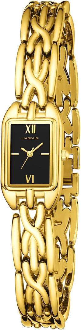 JIANDUN Classic Vintage Square Gold Tone Women Bracelet Watch with Adjustable Band, Water-Resistant