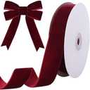 Tsorode 10 Yards Burgundy Velvet Ribbon 1 Inch for Christmas Tree,Dark Red Velvet Christmas Ribbon for Gift Wrapping Crafts Bow Wreath Holiday Decorations (Burgundy)