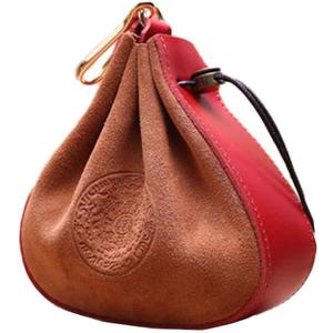 Leather Coin Pouch, Leather Pull Rope Mini Leathers Coin Organizer with Drawstring Pouch for Men Women (Red)