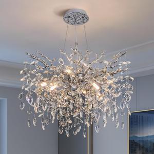 Modern Tree Branch Crystal Chandelier Luxury Silver Crystal Pendant Lighting 23.6" Contemporary 8-Light Chandeliers for Dining Room Kitchen Bedroom Living Room