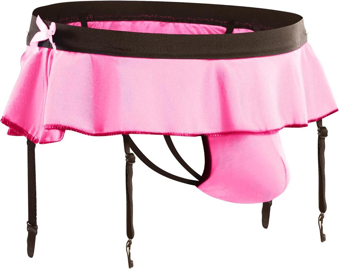 Sissy Pouch Panties for Men Crossdressers Men's Lingerie Skirt G-String Thongs Underwear Briefs with Garters (One Size, Jockstraps#pink)