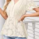 Falechay Womens Tops Summer Outfits For Women Casual Peplum Baby Doll Blouses Flowy Empire Waist Top Bohemian Lace Peasant Women's Shirt Chiffon Floral Cute Fall Fashion 2025 Vacation Blouse Apricot L (Beige, L)