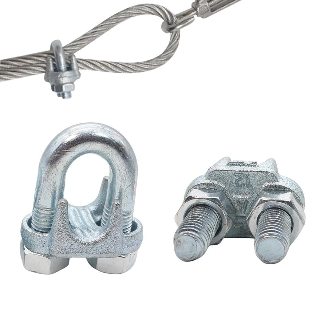 1/2 Inches Wire Rope Clamp,Heavy Duty U-Bolt Cable Clips,Zinc Plated Wire Rope Clips 4 Pcs (M12)