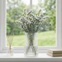 Clear Glass Vase for Flower, Flower Vase for Bouquet, Modern Glass Vases, Ribbed Vases for Living Room, Bedroom, Dining Table, Office, Wedding, Centerpieces, 8 Inches