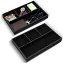 2 Pieces Faux Leather Valet Tray for Men, Stackable Jewelry Organizer for Drawers, Nightstand Caddy Tray for Key, Wallet, Sunglass, Watch, Coin, Phone, Bedside Desk-top Storage (Black)