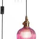 Hanging Swag Plug in Pendant Light Flower Shaped Purple Glass Plug Pendant Lamp with 15 ft Switch Cord Plug in Vintage Industrial Hanging Light for Kitchen Bedroom Background