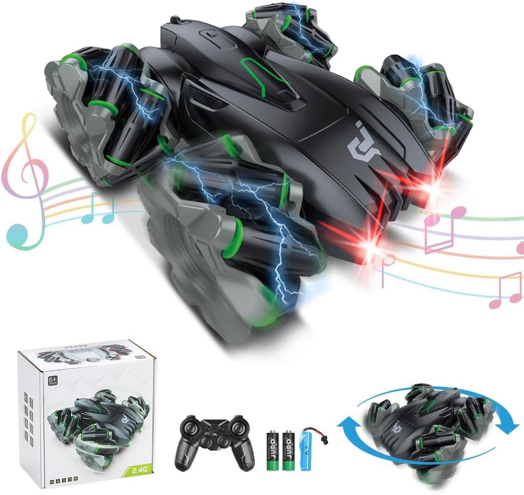 Remote Control Car,RC Cars with Headlights and Music,Double Sided 360 Flips Rotating RC Stunt Car,2.4Ghz All Terrain Toys for Ages 4-7 8-12 Kids Toy for Boys Girls Birthday Gift