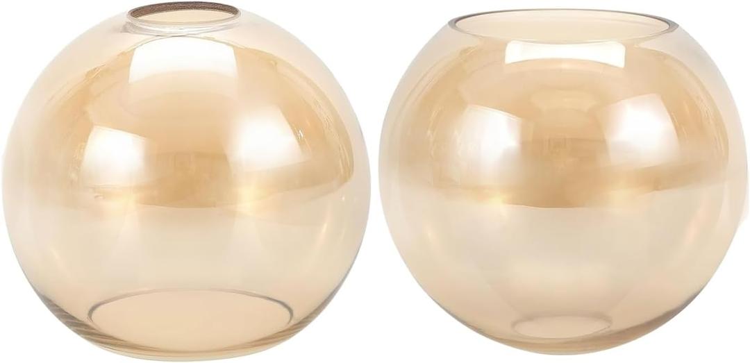 2 Pack Amber Glass Shades Globes, Glass Lamp Shade Covers Replacements, 1.65 In Fitter 5.1 In Height 5.9 In Diameter Lampshades for Light Fixtures Chandelier Wall Sconces Pendant Lights