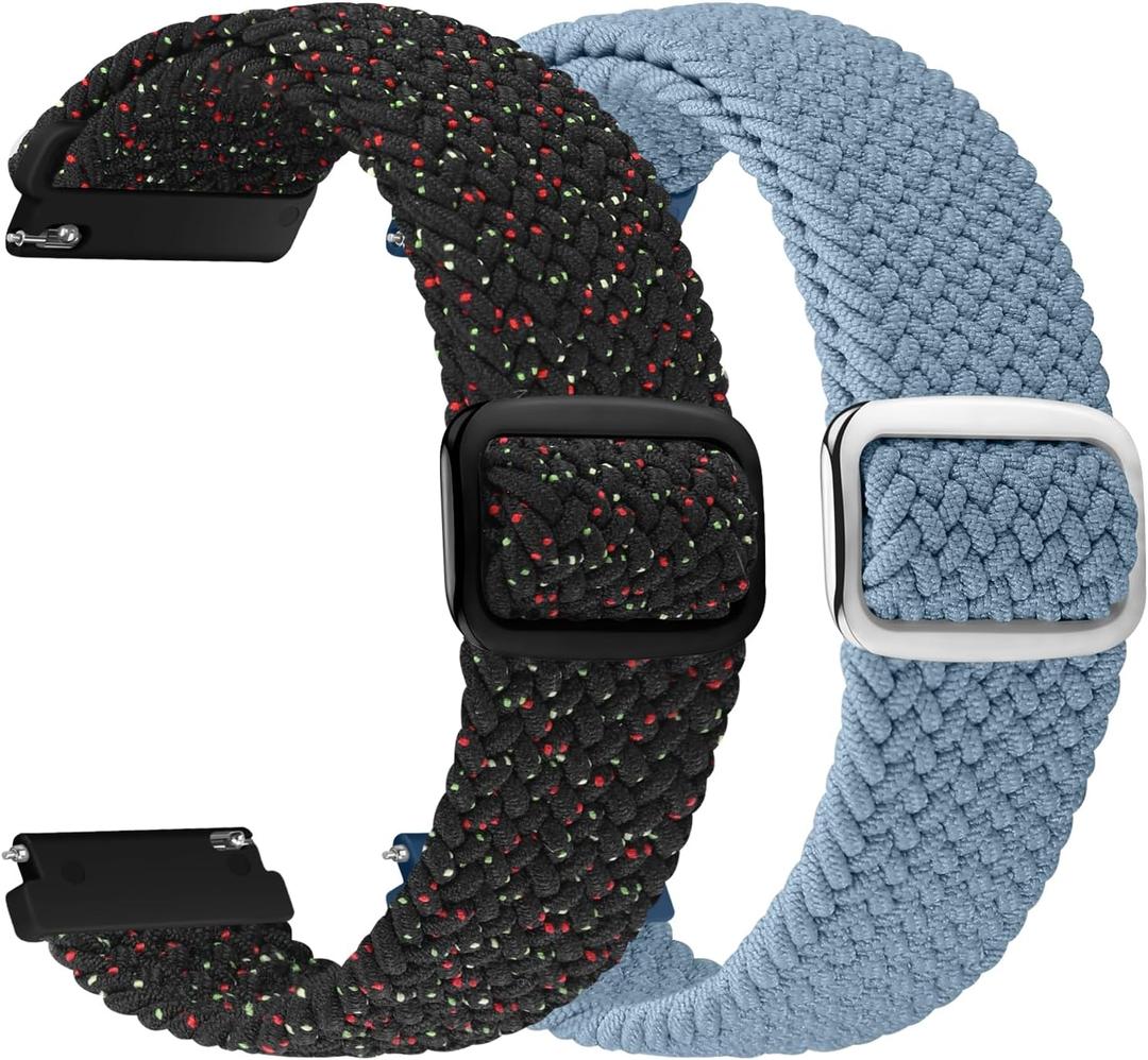 2 Pack Quick Release Braided Bands - 18mm 19mm 20mm 22mm 24mm Solo Loop Adjustable Soft Band for Women Men (Starlight Black+Rock Blue) 2 Pack Quick Release Braided Bands - 18mm 19mm 20mm 22mm 24mm Solo Loop Adjustable Soft Band for Women Men (Starlight Black+Rock Blue)