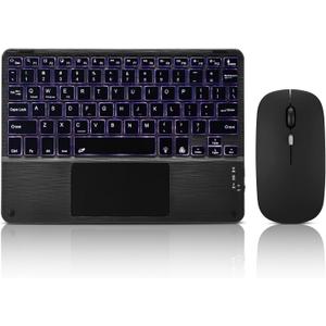 Ultra-Slim Bluetooth Keyboard with Built-in Touchpad and Mouse Portable Mini Wireless Keyboard Rechargeable 7-Color Backlit for Apple iPad iPhone Samsung Tablet iPhone Smartphone iOS Android Windows - Black