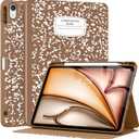 Supveco Case for iPad Air 11 Inch (M3 2025/M2 2024),iPad Air 5th/4th Generation 10.9 Inch 2022/2020 with Pencil Holder-[Auto Wake/Sleep],Premium Folio Stand Soft TPU Back Cover-Book Bronze