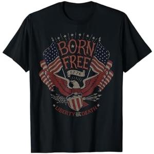 Vintage Born Free Eagle American Flag 1776 4th of July USA T-Shirt, Grey, XL
