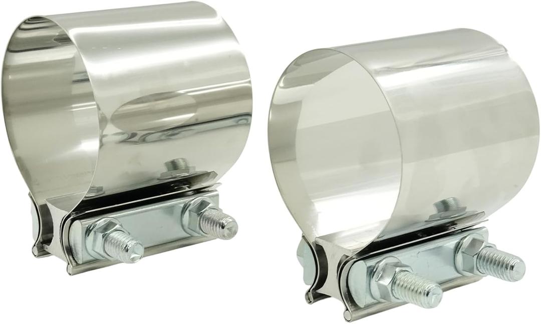 3.0" Stainless Steel Exhaust Clamp 2PCS - Butt Joint Band Clamp Sleeve Coupler for Pipes, Mufflers, Catalytic Converters