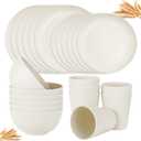 supernal 24pcs Wheat Straw Dinnerware,Unbreakable Dinner Plates Set,Microwave Dishwasher Safe,Beige Reusable Plates for Picnic,Birthday,Camping 
