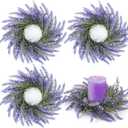 4 PCS Spring Wreath for Front Door Lavender Candle Ring Wreaths Mini Purple Table Centerpieces 9 Inch Floral Wreaths for Pillars Cabinets Farmhouse Spring Summer Wedding Party Home Decor