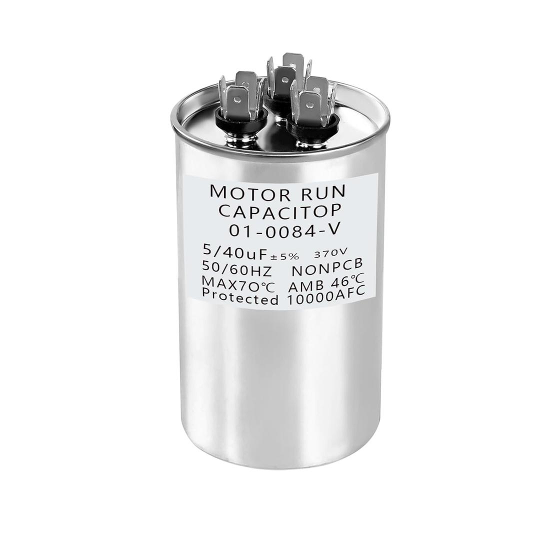 40+5 uf MFD 370/440 VAC Dual Run Round Capacitor, Universal AC Capacitor Replacement for HVAC Air Conditioner, Heat Pump, Condenser Straight Cool (01-0084)