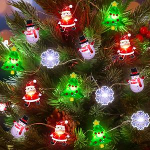 15FT 40 LED Christmas String Lights Battery Operated Snowflake Christmas Tree Santa Snowman Fairy Lights, Xmas Christmas Lights Indoor for Christmas Tree Decorations Home Table Holiday Decor Gifts