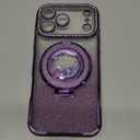 Changjia Glitter Kickstand Case for iPhone 17 Pro Max,Cute Bling Sparkly Diamond Rhinestone with Camera Lens Protector Liquid Flowing Ring Stand TPU Bumper Women Girl Case for iPhone 17 Pro Max,Purple