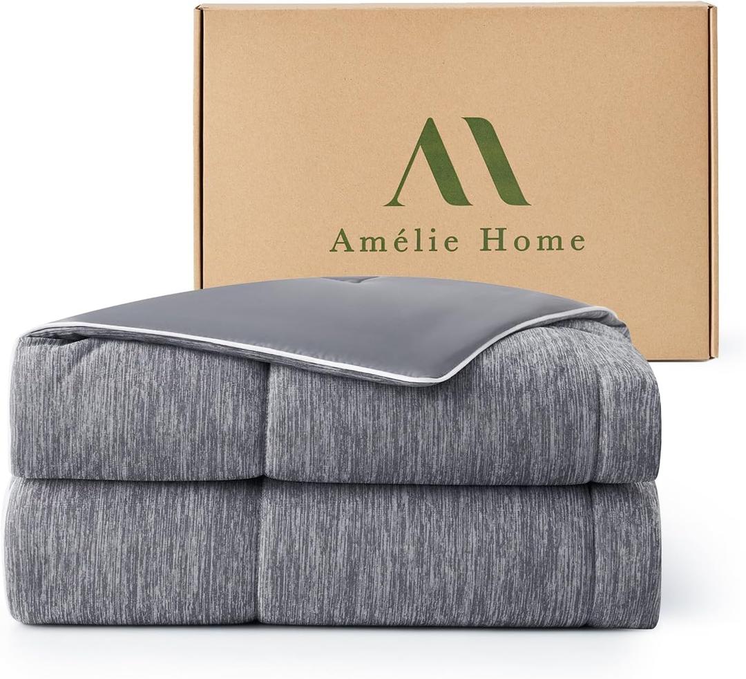 Amlie Home Cooling Comforter King Size, Dual-Sided Lightweight Cooling Blanket for Hot Sleepers, Q-Max 0.43 Breathable Cooling Quilt for Night Sweats, 106" x 90", Heather Charcoal Grey