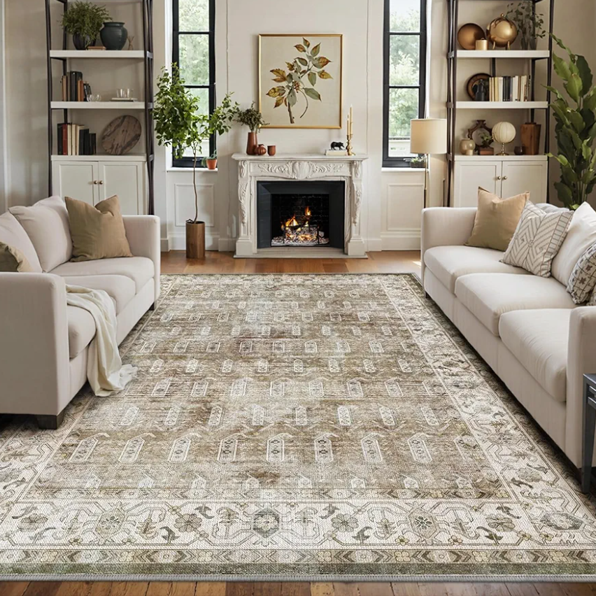 LUMI 8x12 Washable Area Rug for Living Room, Ultra Soft Traditional Vintage Rugs Non Slip with Rubber Backing, Low Profile, High Traffic, Stain