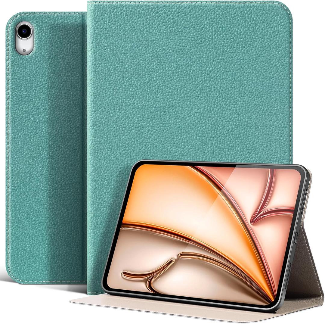 Leather Case for iPad Air6 11 in M2 2024 Air5/ Air4 10.9 in,Leather Protective Shockproof Smart Cover Adjustable Stand - Auto Wake/Sleep and Multiple View Angles,Light Blue