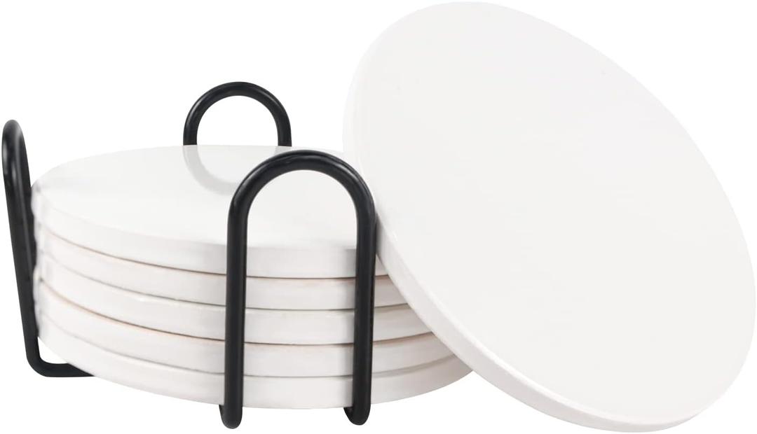 Sublimation Blanks Drink Coasters Absorbent Coaster Sets of 6 Round Ceramic Drink Coaster for Tabletop Protection Suitable for DIY Crafts Painting Kinds of Cups Wooden Table Cool Home Decor