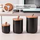 Black Ceramic Canister Set with Bamboo Lids, 3-Piece Airtight Food Storage Jars for Kitchen - Flour, Sugar, Coffee, Tea, Spice - Small, Medium, Large Sizes