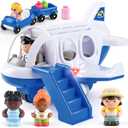 PLAY Airplane Toy for Kids - Toddler Airplane Toys Travel Plane Toys for Kids 2+ Years Old with Small Figures & Baggage Carrier, Musical Toy Airplane with Lights for Boys Girls Gifts Birthday (Blue)