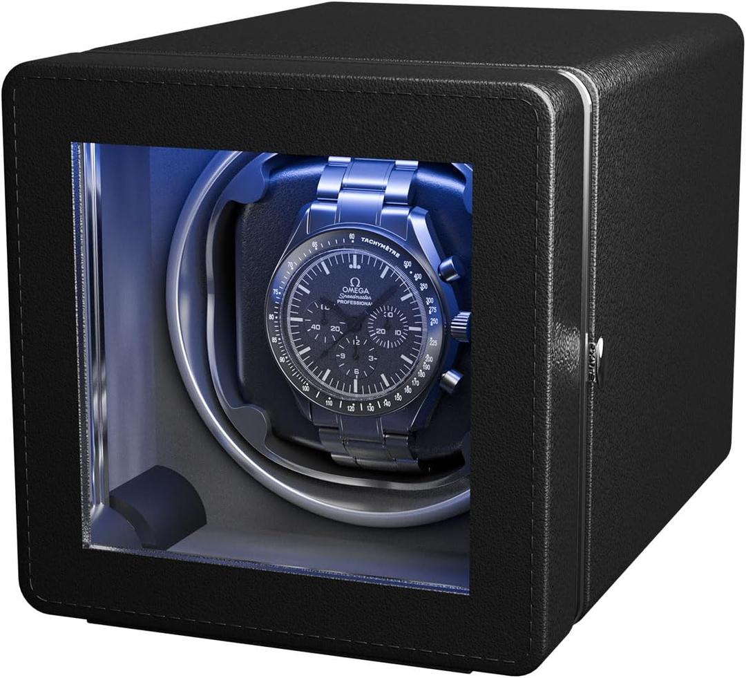 Watch Winder,Automatic Single Watch Winder with Quiet Motor,4 Rotation Mode Setting Built-in LED Light Type-C Suitable for Men's and Women's Christmas, Gifts(Black)