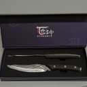 Steak Knives Set of 2, 4.8 Inch High End Japanese Style Fine Edge Meat Knife with Wood Handle, Damascus Pattern Full Tang Design, Super Sharp Dinner Knives with Exquisite Box, Cooking Gifts (Brown)