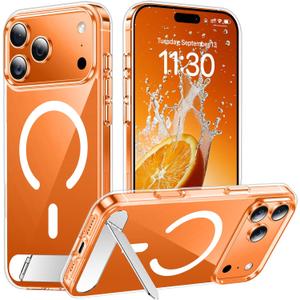 Temdan Designed for iPhone 17 Pro Case, [Built-in Invisible Kickstand][Compatible with MagSafe][Military Grade Shockproof] Slim Thin Phone Case 6.3 inch (Clear)