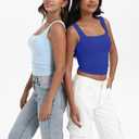 Dwnval Womens Sexy Square Neck Crop Tops Double Lined Sleeveless Halter Slim Fit Tank Top(Royal Blue, X-Large) (Blue, XL)