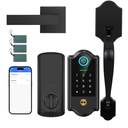 Smart Fingerprint Door Lock for Front Door – Keyless Entry Deadbolt with Handle Set, Digital Keypad, App Control, Auto Lock, Easy Install, Matte Black
