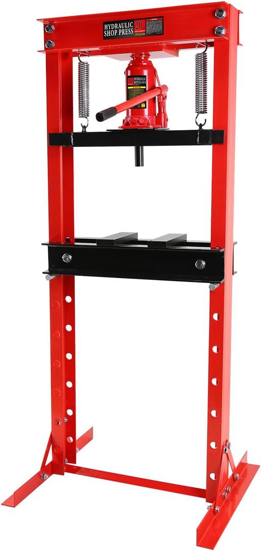 Hydraulic Press, 20 Ton H-Frame Garage Floor Adjustable Shop Press with Stamping Plates to Bend, Straighten, Or Press Parts, Install Bearings & U-Joints (Red)