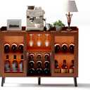 Freestanding Kitchen Sideboard Buffet Cabinet with Storage & LED Light, Wine Bar Cabinet for Liquor, Wine and Coffee Bar with Rack and Glass Holder for Home Living Room, Dining Room (Walnut Color) (47.24"D x 15.75"W x 35.43"H)