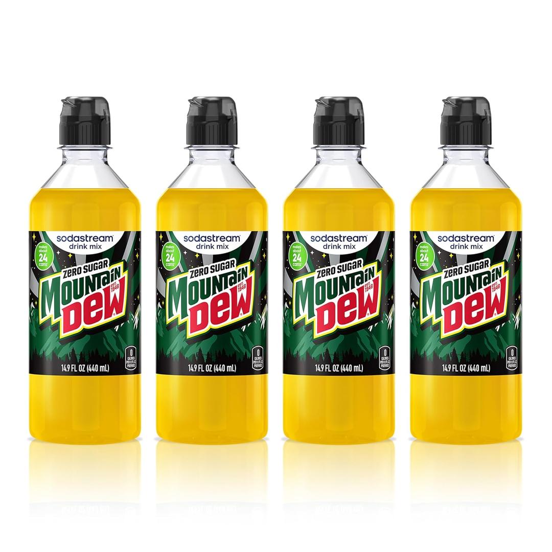 SodaStream Mountain Dew Zero New Pour Bottles Soda Drink Mix, 14.9 Fl oz. (Pack of 4) (EXP 05/16/27)