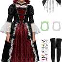 Kids Vampire Costume for Girls 5-14 Years Halloween Costumes Medieval Royal Vampire Dark Princess Cosplay