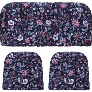  3 Pcs Wicker Chair Outdoor Cushion for Furniture, 1 Loveseat Seat and 2 U-Shape Cushion for Patio Furniture(Colorful Vine)