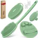 Silicone Back/Body/Face Scrubber & Soft Bath Glove Set 4PCS, Gentle Exfoliating Back & Body Scrubber with Dual-Side Brush Head, Hand-fit Bath Glove & Face Scrubber for Deep Cleaning(Green-4PC)
