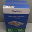 50 Pack (100-Piece) 32 oz Meal Prep Containers Reusable with Lids 3-Compartment, To Go Take Out Plastic Food Storage Containers, Sturdy Leakproof Food Safe, Microwave Freezer Dishwasher Safe, Blue