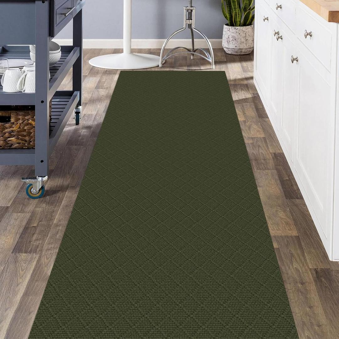 KOZYFLY Area Rug 3x5 Ft Washable Rugs for Entryway Non Slip Rubber Backed Throw Rugs Indoor Door Mat Woven Cotton Floor Carpet for Front Door Entrance Foyer Kitchen, Dark Green
