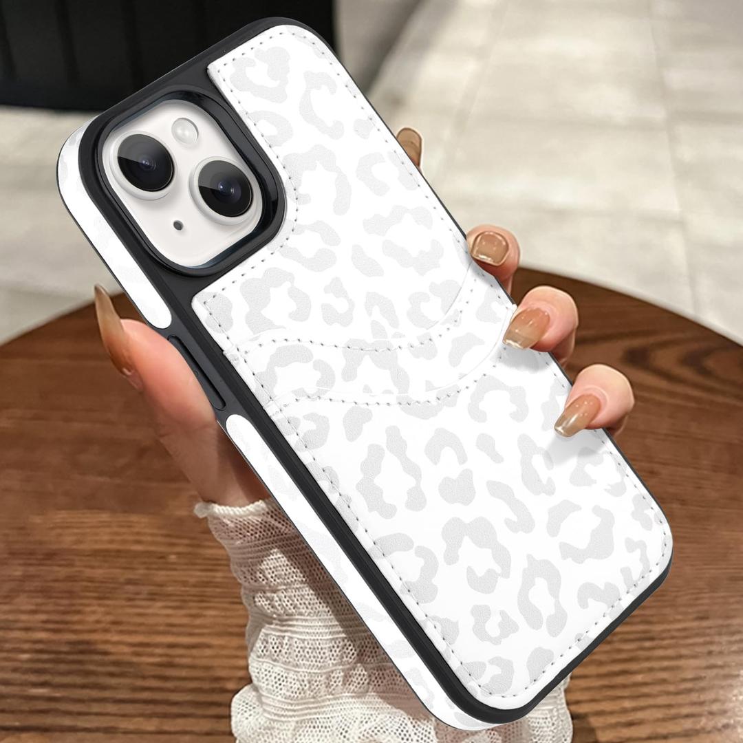 MOWIME Compatible with iPhone Air Wallet Case with Card Holder (2 Cards), Cheetah Print Shockproof Soft TPU Protective Cover Women Girls, Leopard Case for iPhone Air 6.5 Inch, White